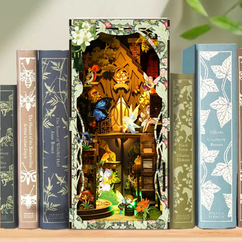 DIY木製3Dブックヌックパズル、創造的な森の模型キット、家 - Diy Wooden Book Nook Kit Shelf Insert のレビューと価格