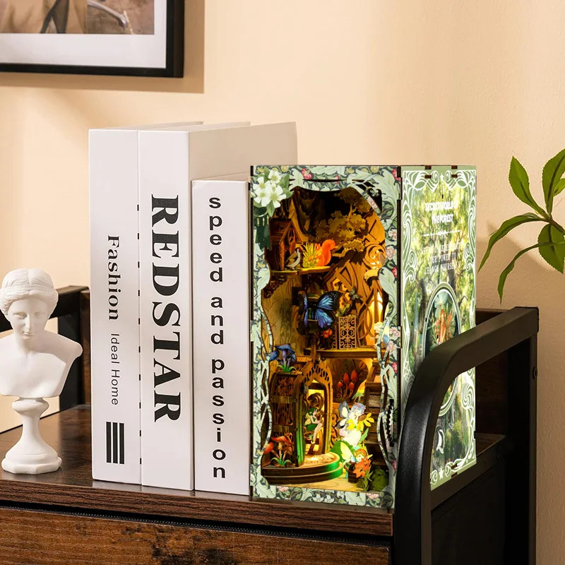 DIY木製3Dブックヌックパズル、創造的な森の模型キット、家 - Diy Wooden Book Nook Kit Shelf Insert のレビューと価格