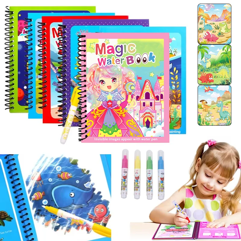 漫画マジックウォータードローイングブック ウォーターペン付き - Reusable Water Magic Coloring Book のレビューと価格