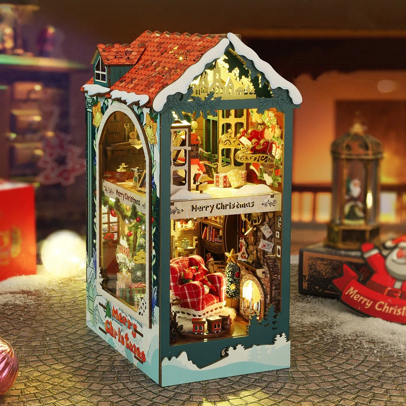 新しいDIY木製メリークリスマスブックヌックシェルフインサー - Diy Wooden Book Nook Kit Shelf Insert のレビューと価格