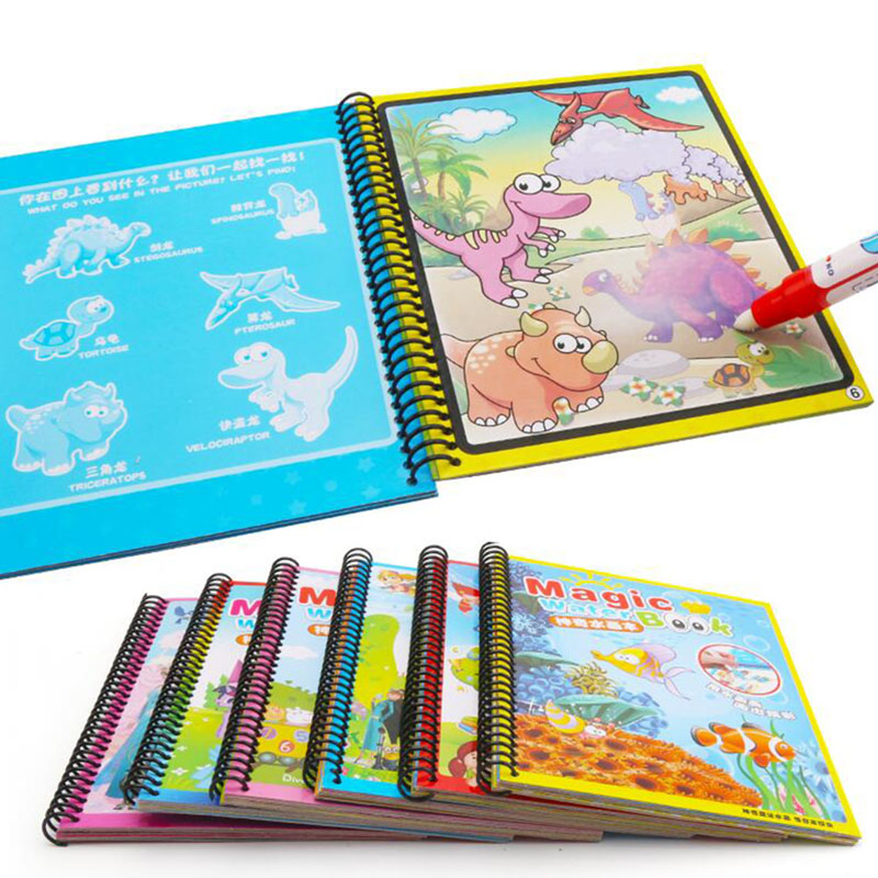 再利用可能な絵画マジックウォーターブックかわいい漫画の動物プ - Reusable Water Magic Coloring Book のレビューと価格